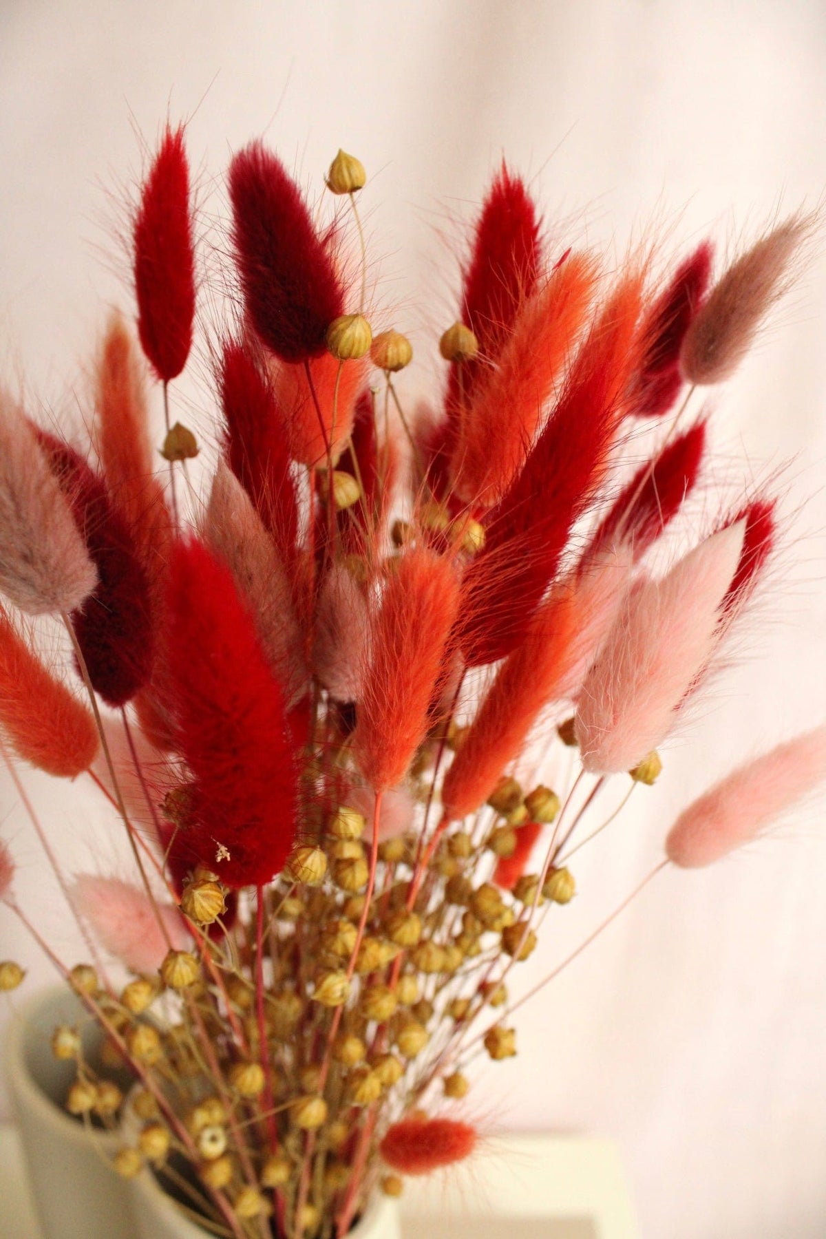 Vasenglück Trockenblumen Trockenblumenstrauss „No. 65“ mit Lagurus in Rot, Rosa & Orange