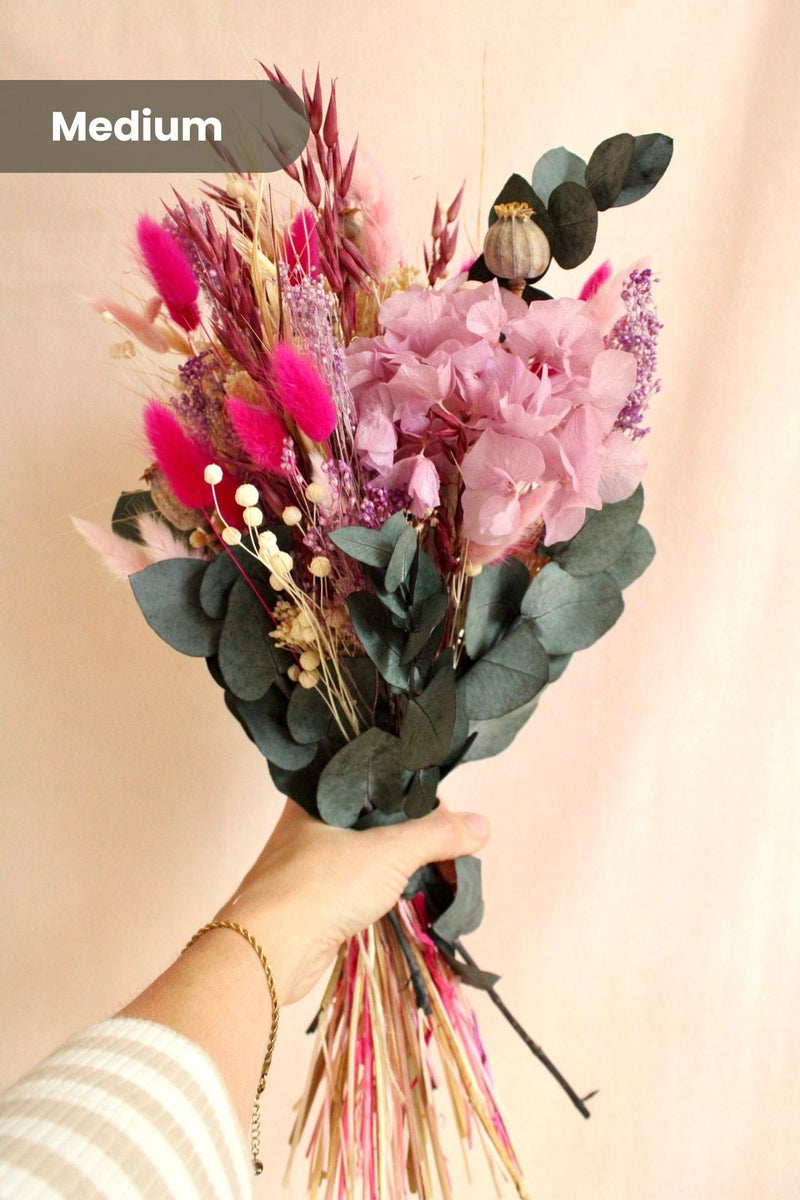 Vasenglück Trockenblumen Trockenblumenstrauss „No. 95“ in Rosa & Lila mit Hortensie & Eukalyptus