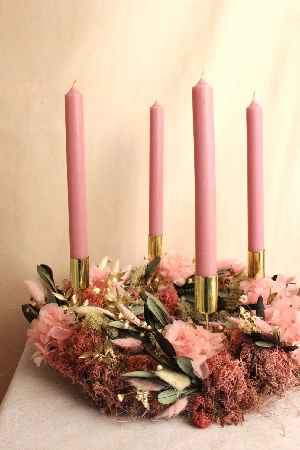Vasenglück Trockenblumenkranz PRE-ORDER | Adventskranz Trockenblumen | Hortensie Moos Rosa Creme