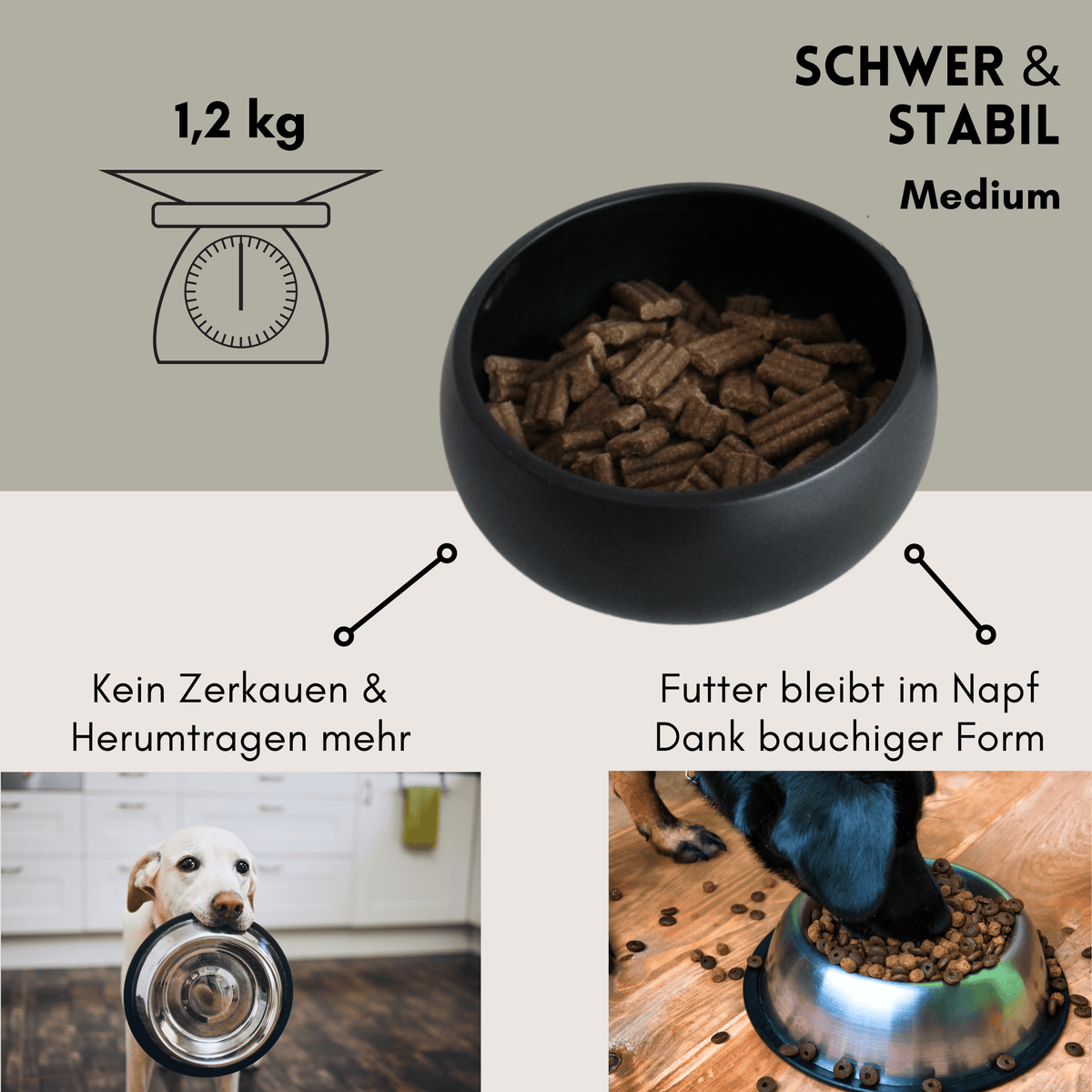 hej.mo Napf / Schale Hundenapf MOLLY aus Keramik | Schwarz | Medium 1,8 Liter
