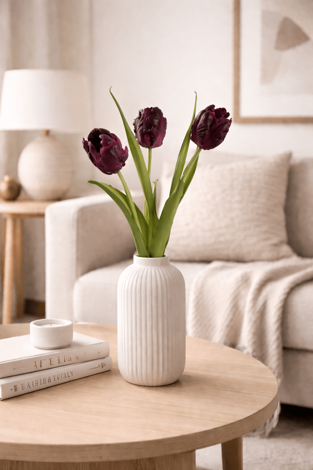 Vasenglück Seidenblume Kunstblume Kleine Papageien Tulpe | Aubergine