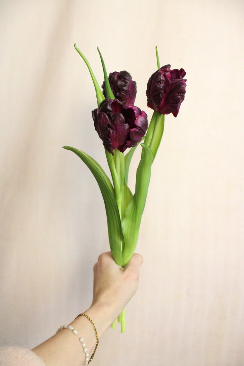 Vasenglück Seidenblume Kunstblume Kleine Papageien Tulpe | Aubergine