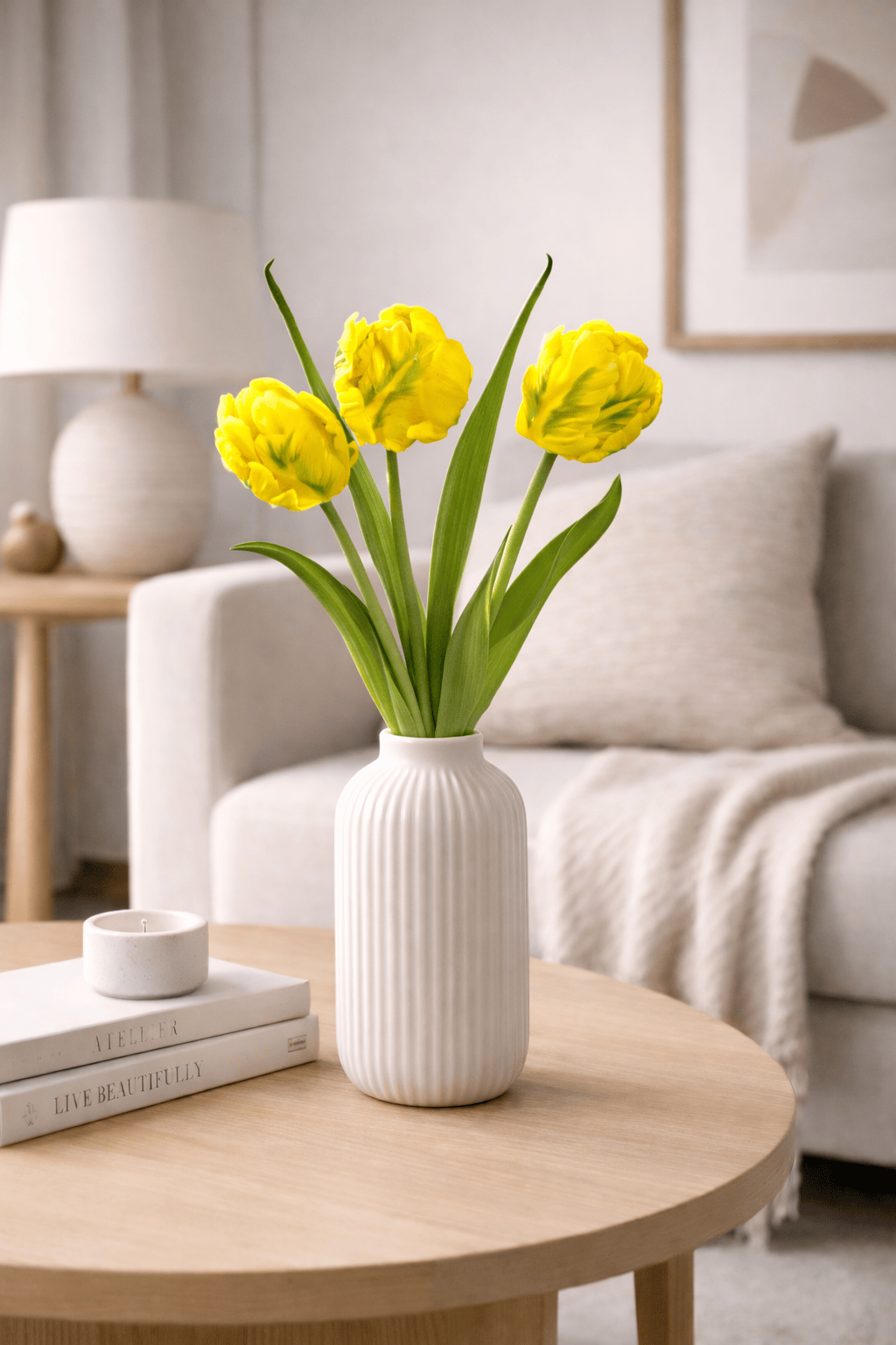 Vasenglück Seidenblume Kunstblume Kleine Papageien Tulpe | Gelb