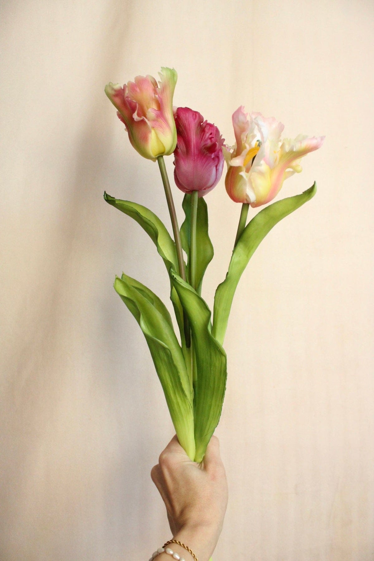 Vasenglück Seidenblume 3 Stück Kunstblume Papageien Tulpe | Pink Rosé Mix