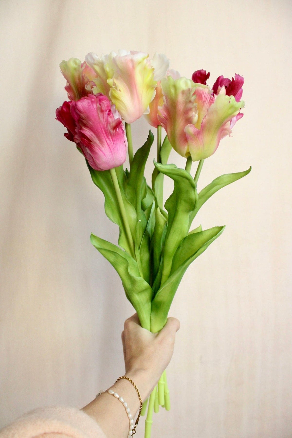 Vasenglück Seidenblume 6 Stück Kunstblume Papageien Tulpe | Pink Rosé Mix