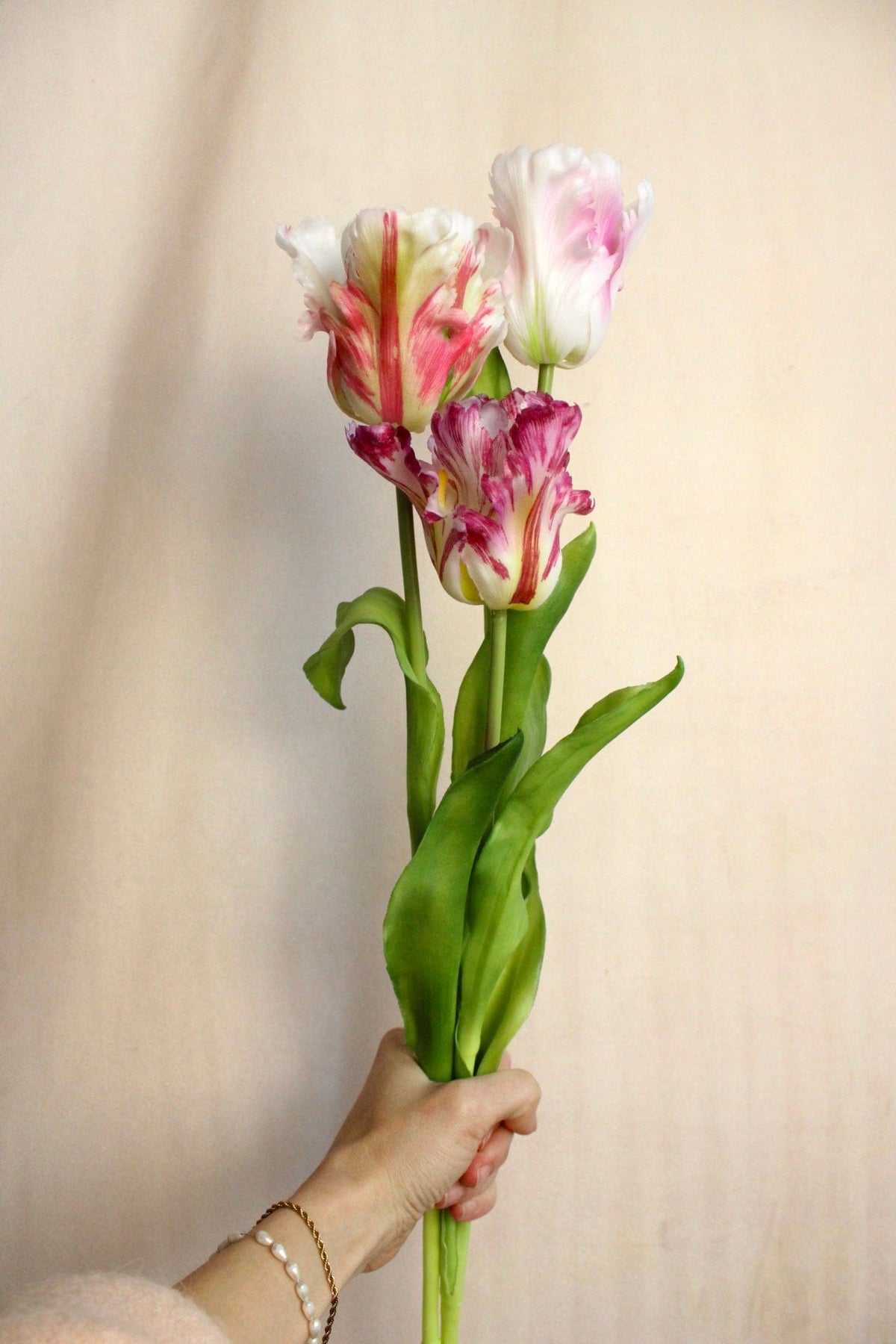 Vasenglück Seidenblume 3 Stück Kunstblume Papageien Tulpe | Rosé Mix