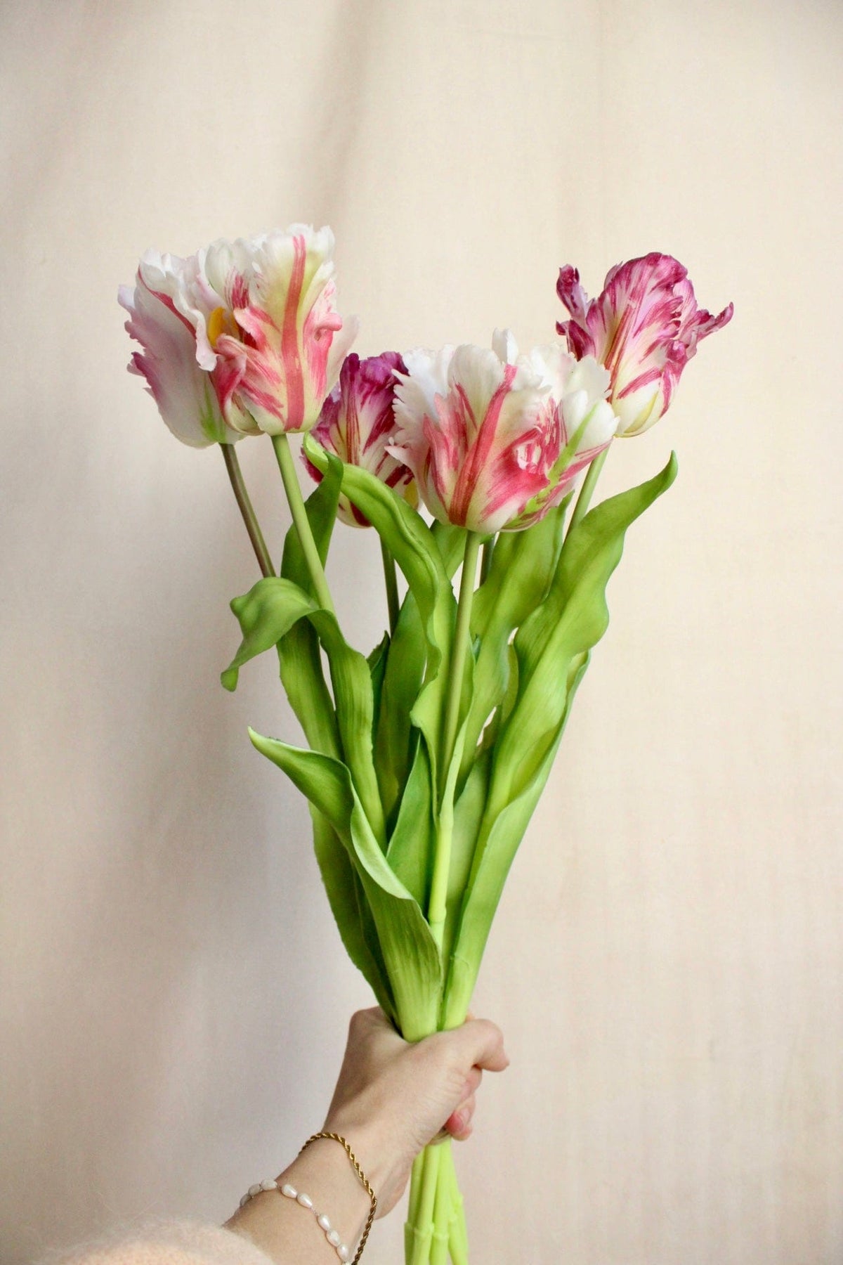 Vasenglück Seidenblume 6 Stück Kunstblume Papageien Tulpe | Rosé Mix