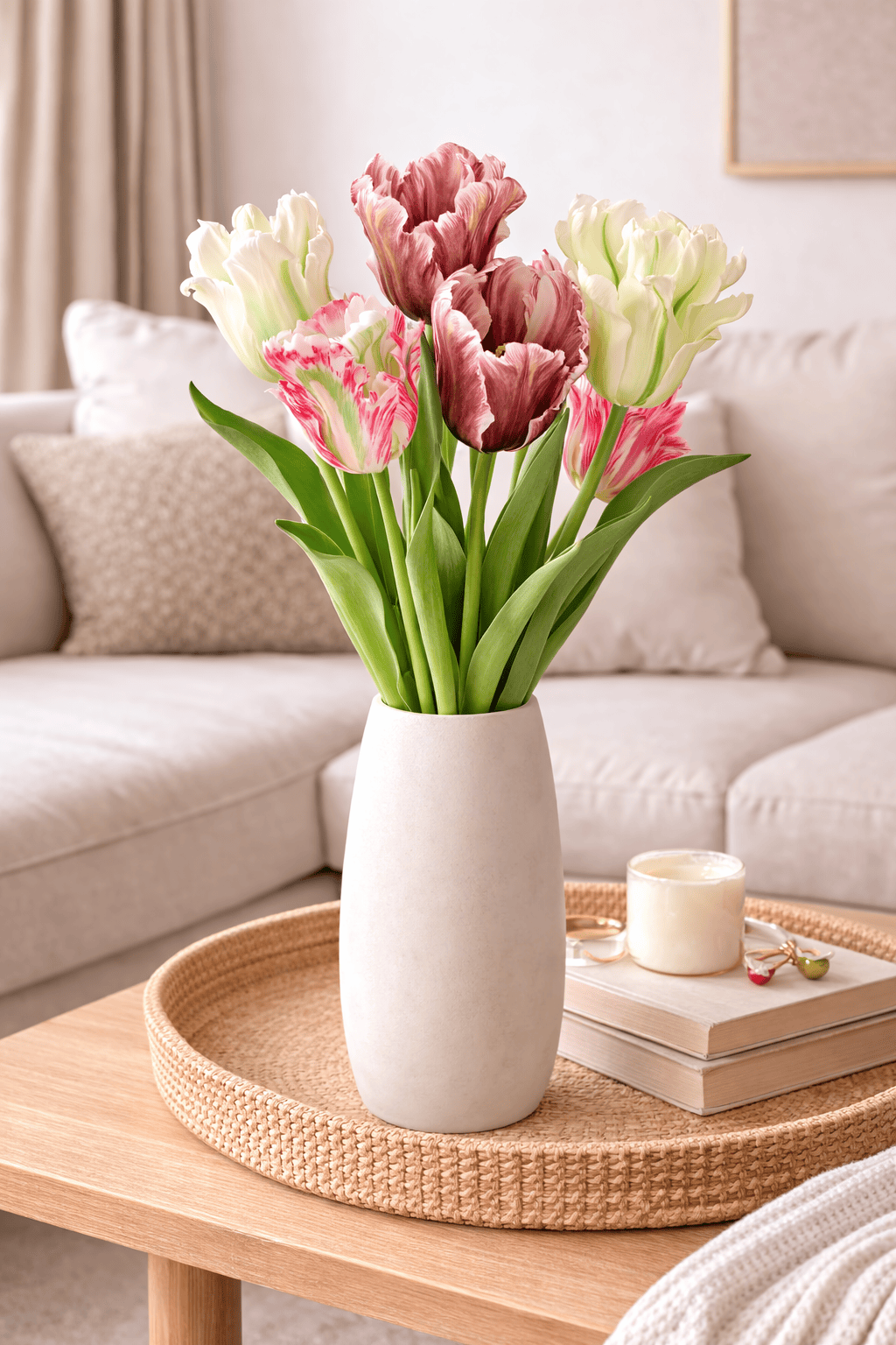 Vasenglück Seidenblume Kunstblume Papageien Tulpe | Weiß Beere Mix