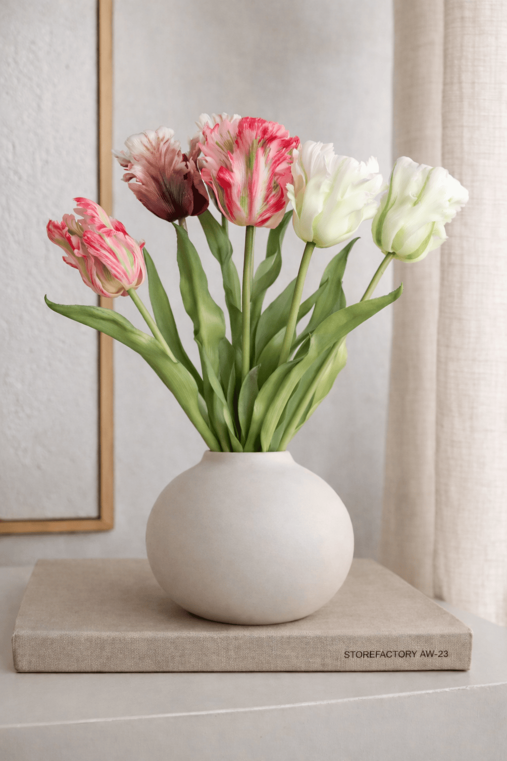 Vasenglück Seidenblume Kunstblume Papageien Tulpe | Weiß Beere Mix