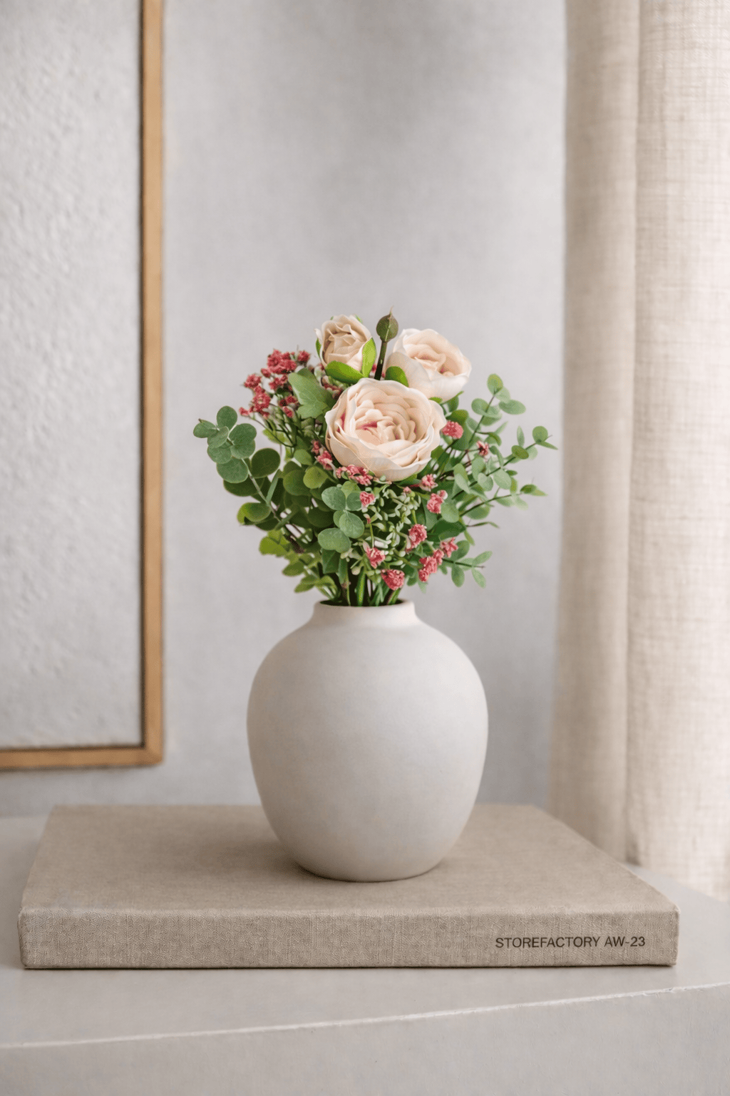 Vasenglück Seidenblume Kunstblumenstrauss Eukalyptus Rose | Rosa Grün