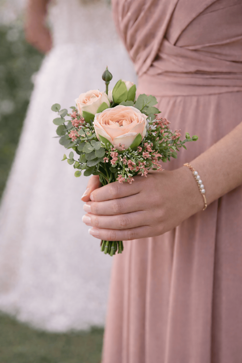 Vasenglück Seidenblume Kunstblumenstrauss „Happy Rosie“ | Rosa Grün