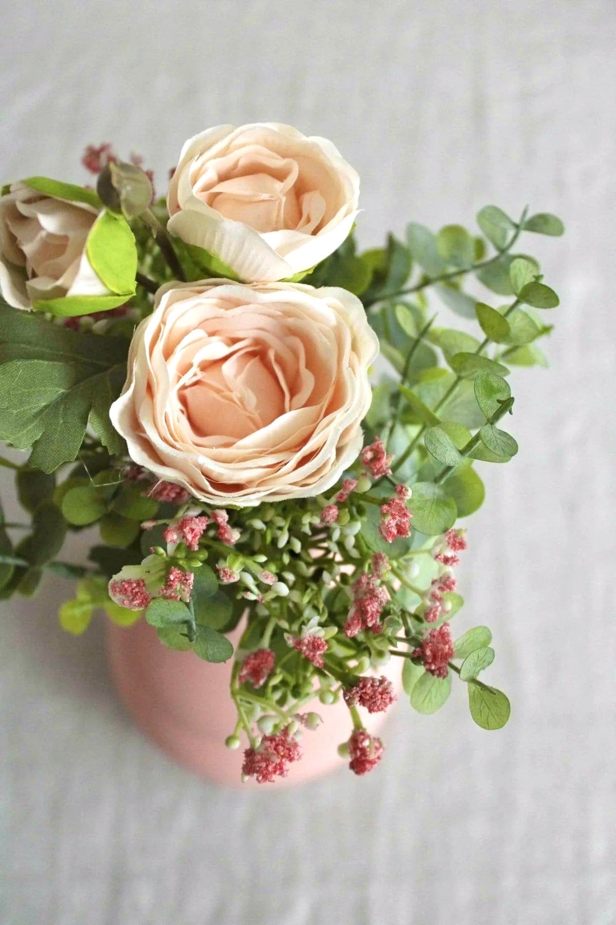 Vasenglück Seidenblume Kunstblumenstrauss „Happy Rosie“ | Rosa Grün