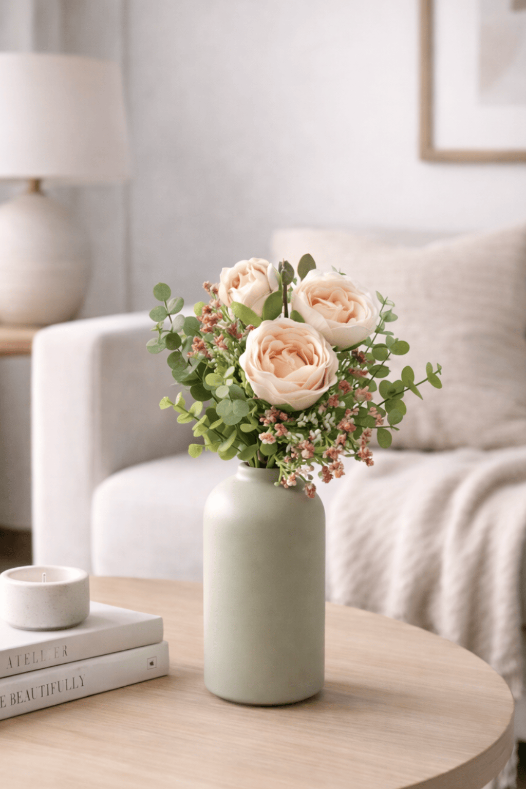 Vasenglück Seidenblume Kunstblumenstrauss „Happy Rosie“ | Rosa Grün