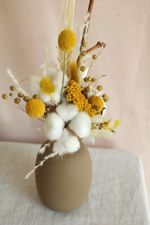 Vasenglück Sets Set aus Mini-Trockenblumenstrauß & Vase - Sunny Cotton