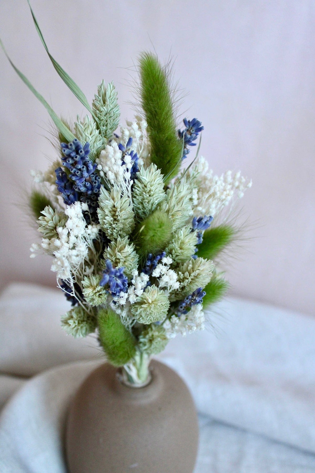 Mini-Trockenblumenstrauss Lavendel Grün Creme 25cm
