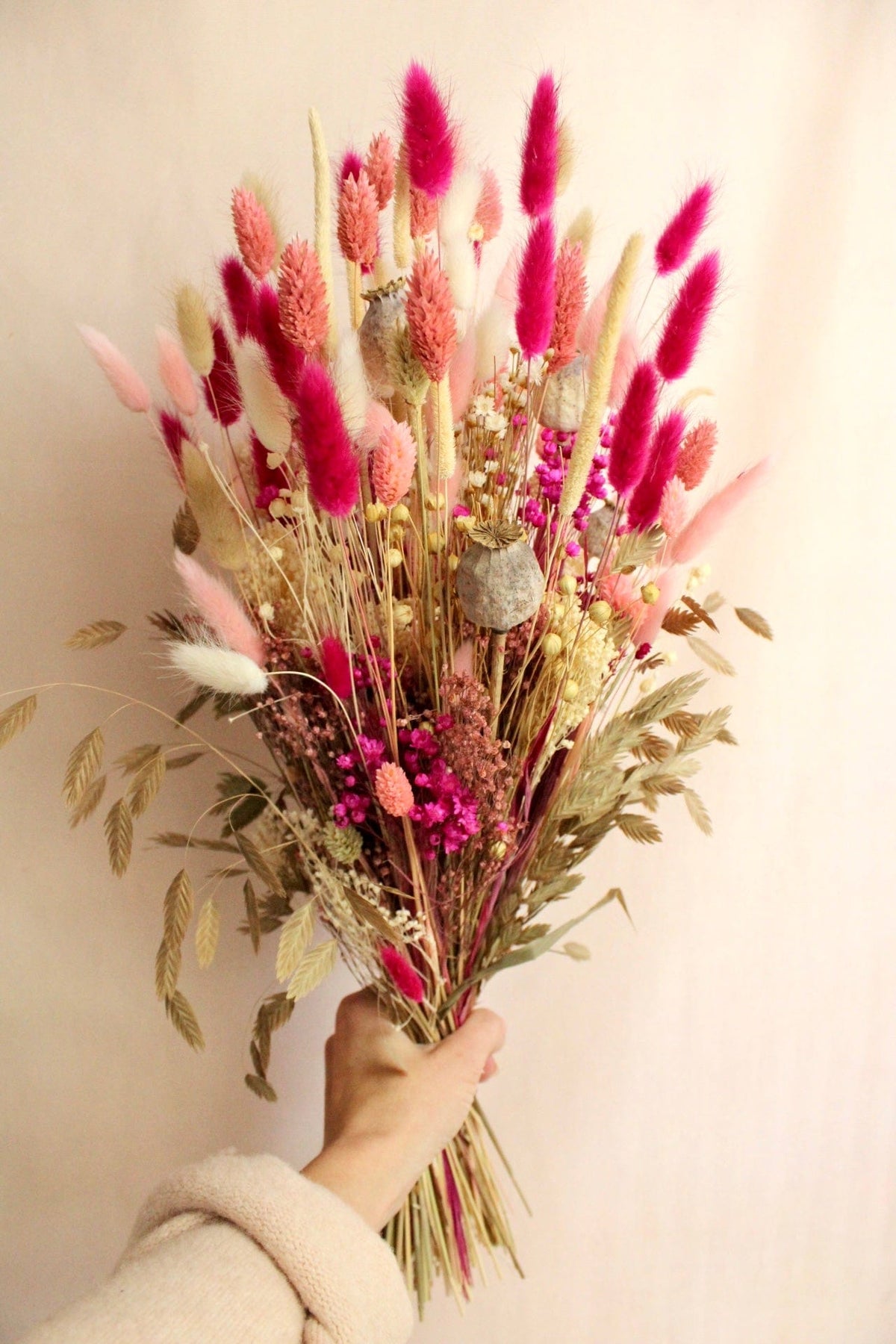 Vasenglück Trockenblumen Trockenblumenstrauss „No. 107“ in Pink, Rosa & Creme mit Mohnkapseln