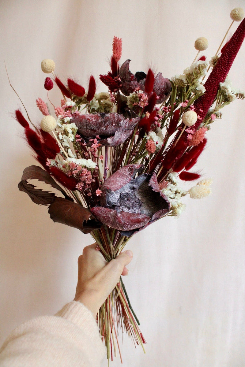 Vasenglück Trockenblumen Medium (ca. 46cm Länge) Trockenblumenstrauss „No. 109“ in Dunkelrot, Rosa & Cremeweiss