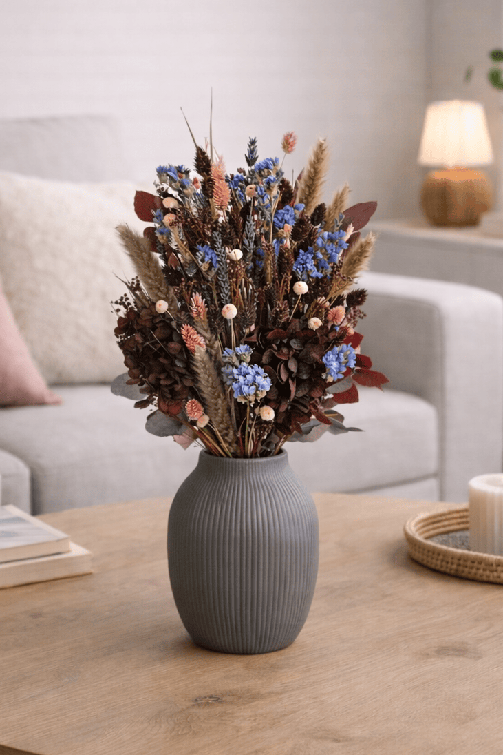 Vasenglück Trockenblumen Trockenblumenstrauss „No. 112“ in Dunkelrot & Rosa mit Strandflieder & Hortensien