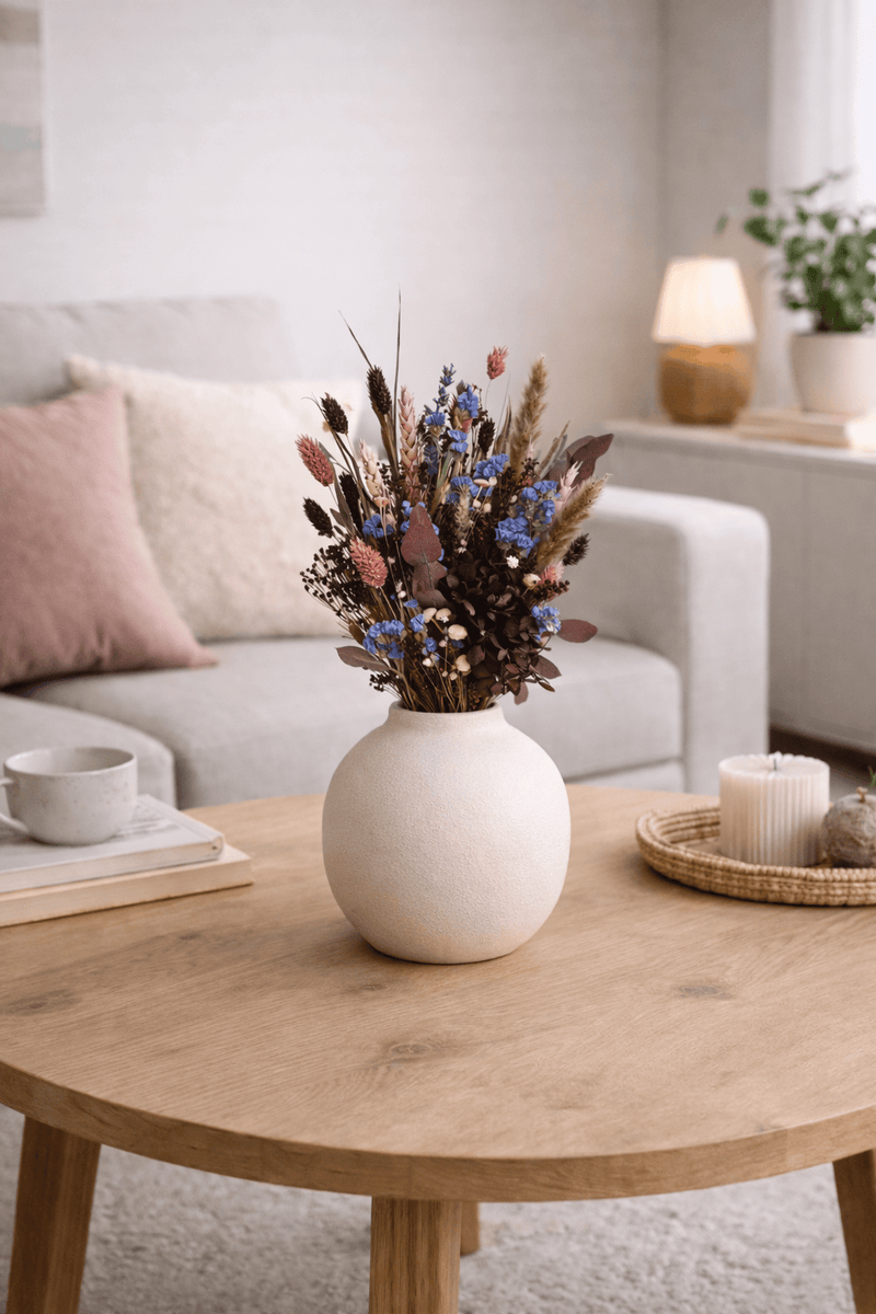 Vasenglück Trockenblumen Trockenblumenstrauss „No. 113“ in Dunkelrot & Rosa mit Strandflieder & Hortensie