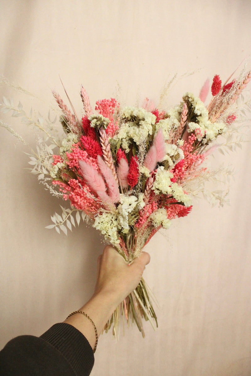 Vasenglück Trockenblumen Trockenblumenstrauss „No. 118“ in Pink & Weiß mit Strandflieder & Lagurus