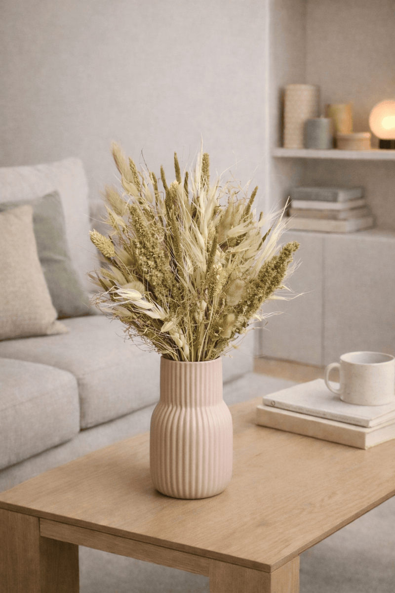 Vasenglück Trockenblumen Trockenblumenstrauss „No. 119“ in Grün, Gelb & Cremeweiß mit Hirse & Hafer