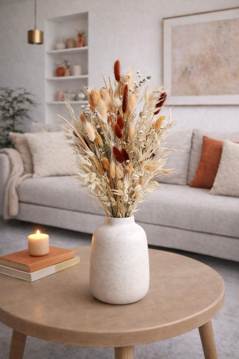 Vasenglück Trockenblumen Trockenblumenstrauss „No. 126“ in Apricot & Cremeweiss mit Lavendel