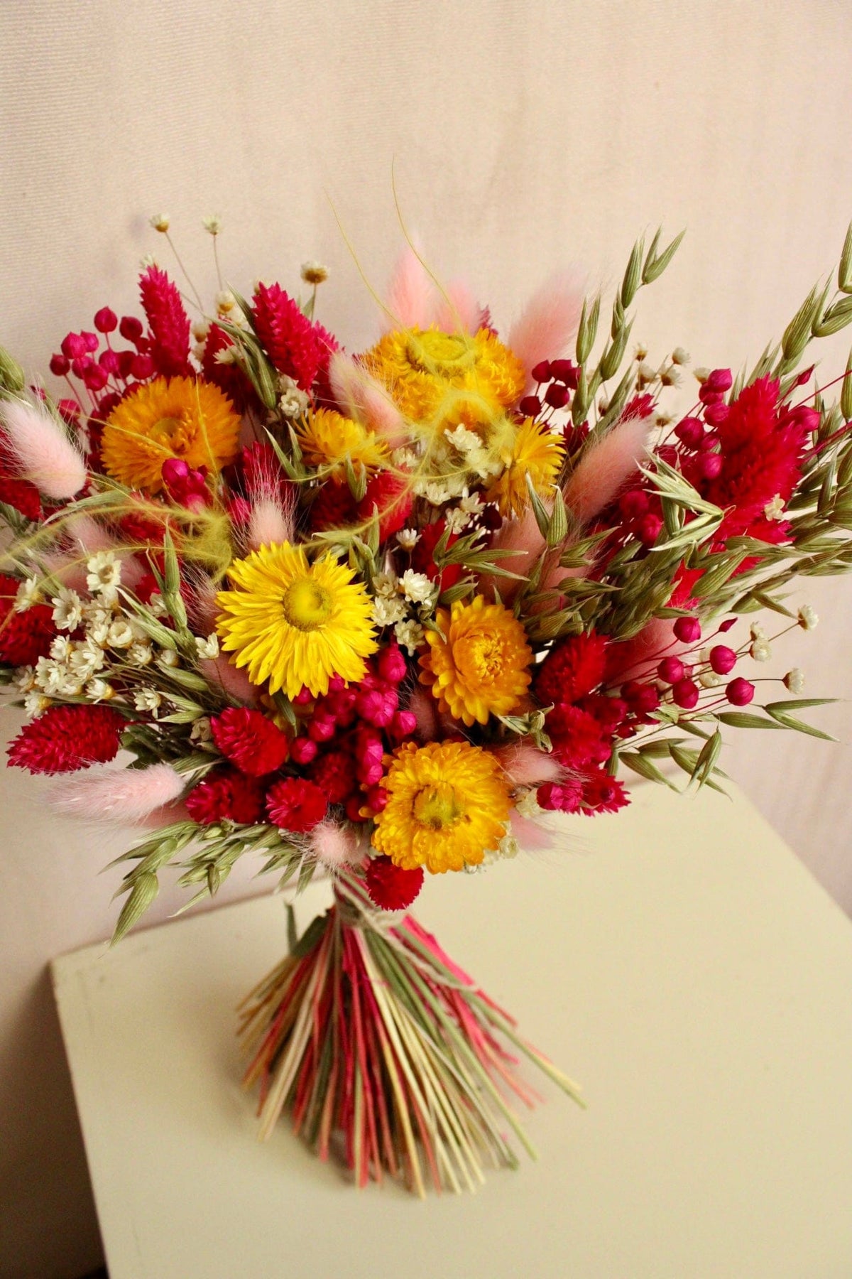 Vasenglück Trockenblumen Trockenblumenstrauss „No. 130“ Pink & Gelb mit Strohblumen