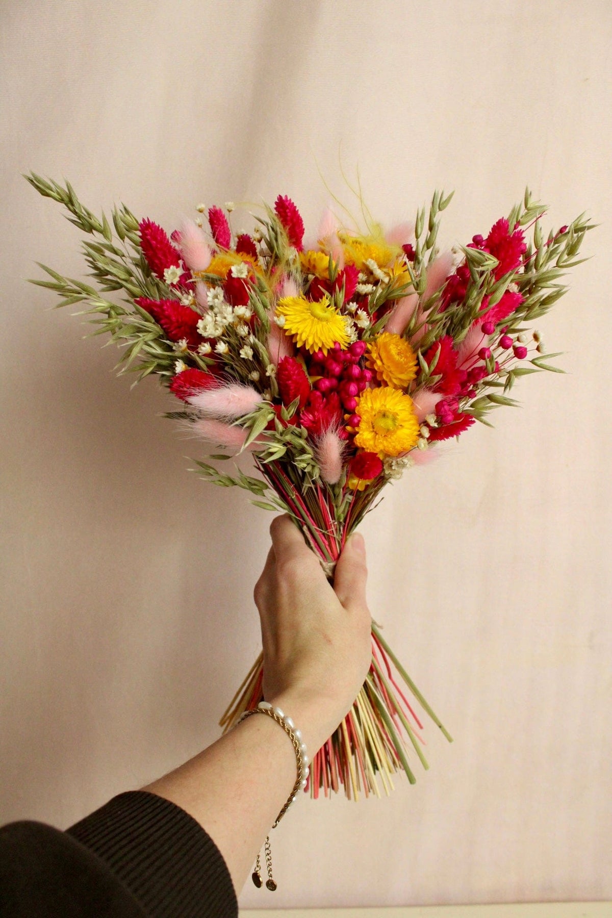 Vasenglück Trockenblumen Trockenblumenstrauss „No. 130“ Pink & Gelb mit Strohblumen