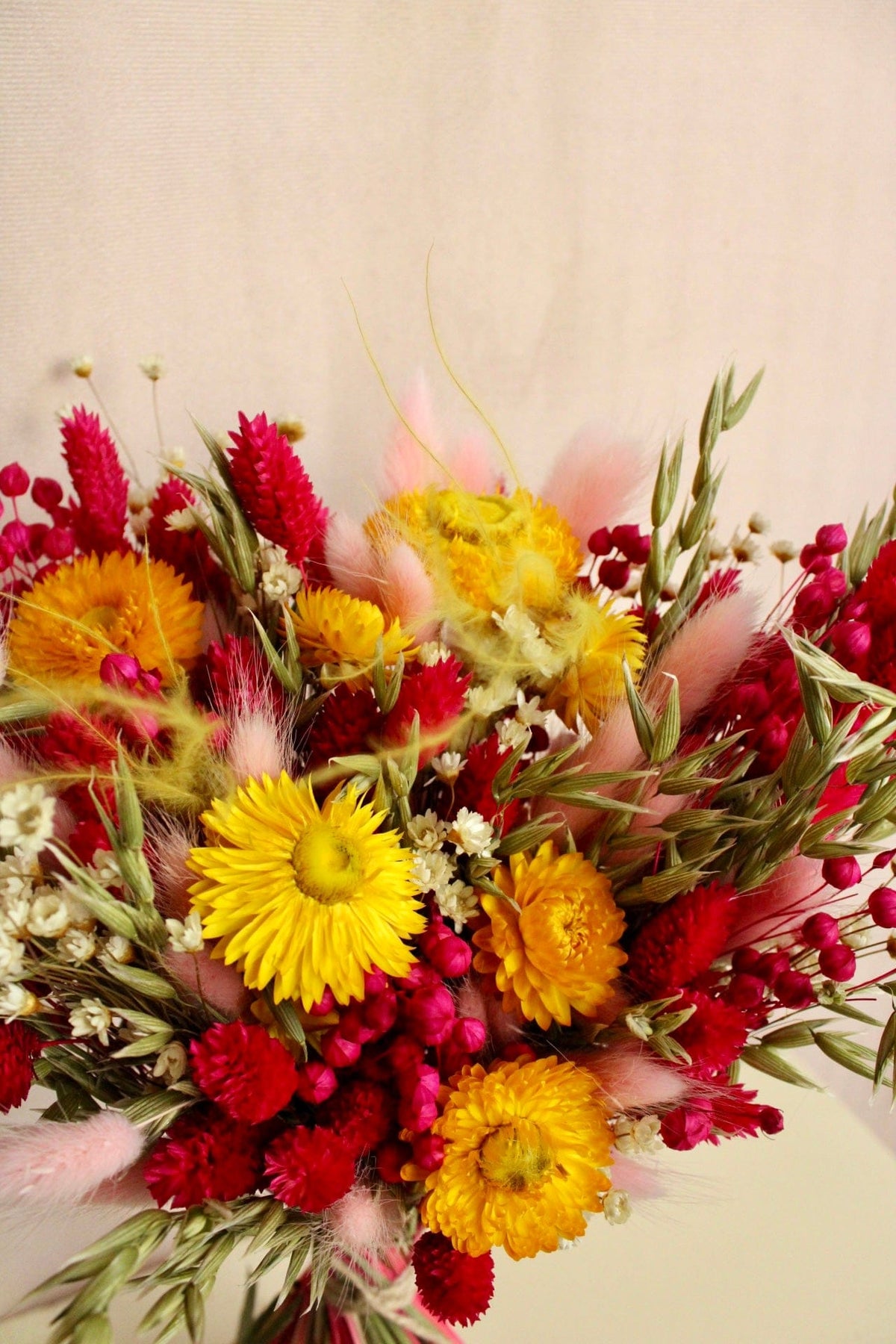 Vasenglück Trockenblumen Trockenblumenstrauss „No. 130“ Pink & Gelb mit Strohblumen