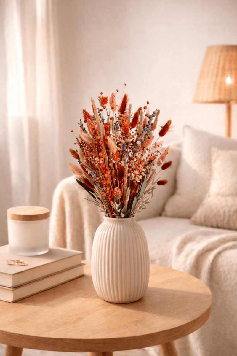 Vasenglück Trockenblumen Trockenblumenstrauss „No. 136“ in Orange und Rosa mit Lavendel