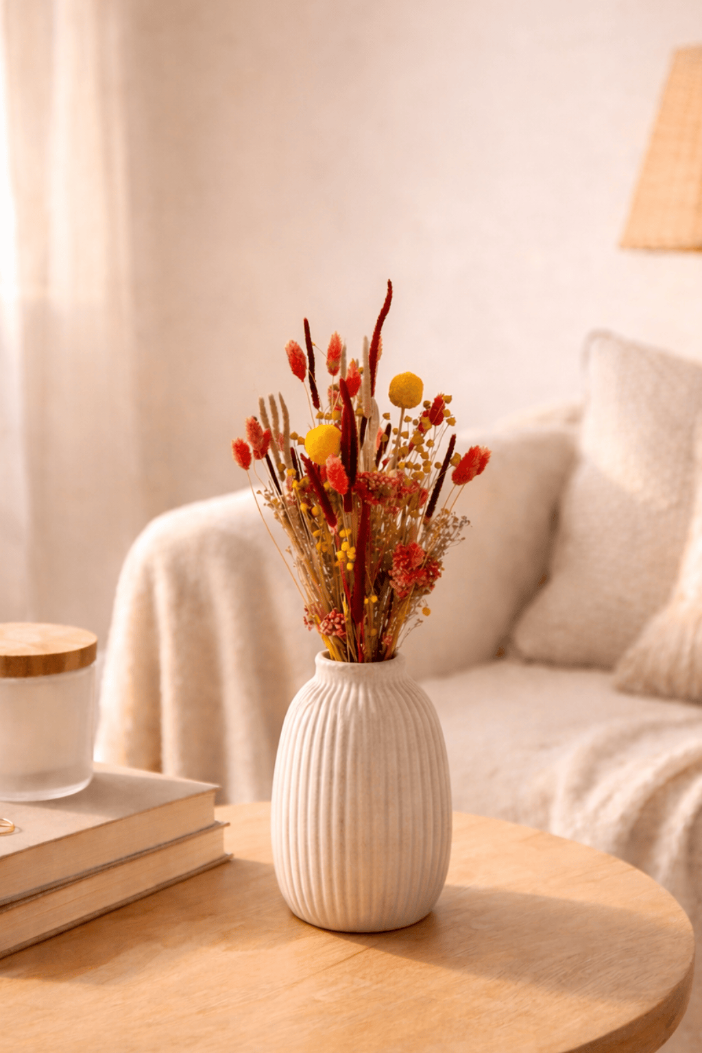 Vasenglück Trockenblumen Trockenblumenstrauss „No. 137“ in Rosa und Gelb mit Craspedia