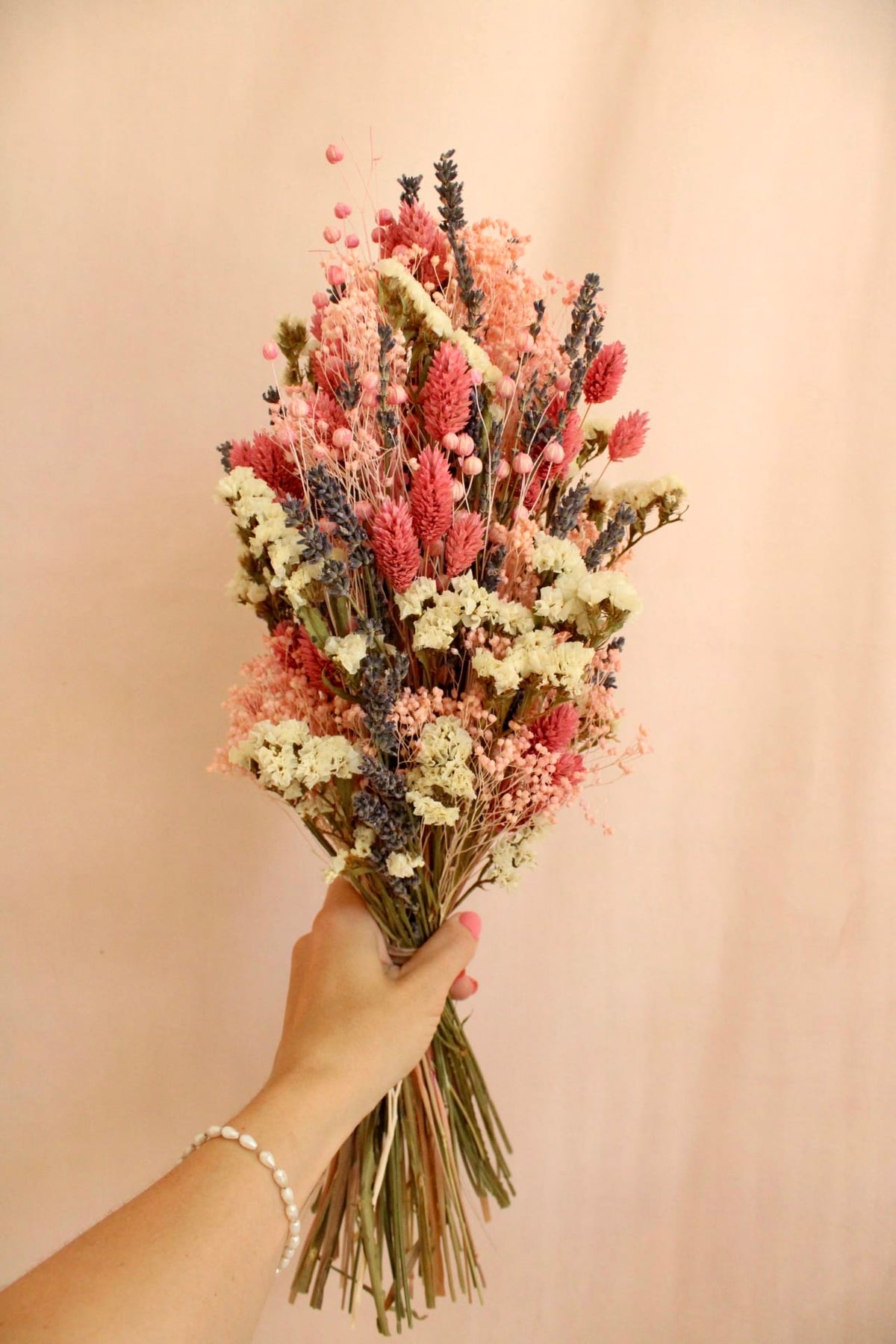 Vasenglück Trockenblumen Trockenblumenstrauss „No. 141“ in Rosa & Creme mit Lavendel & Strandflieder
