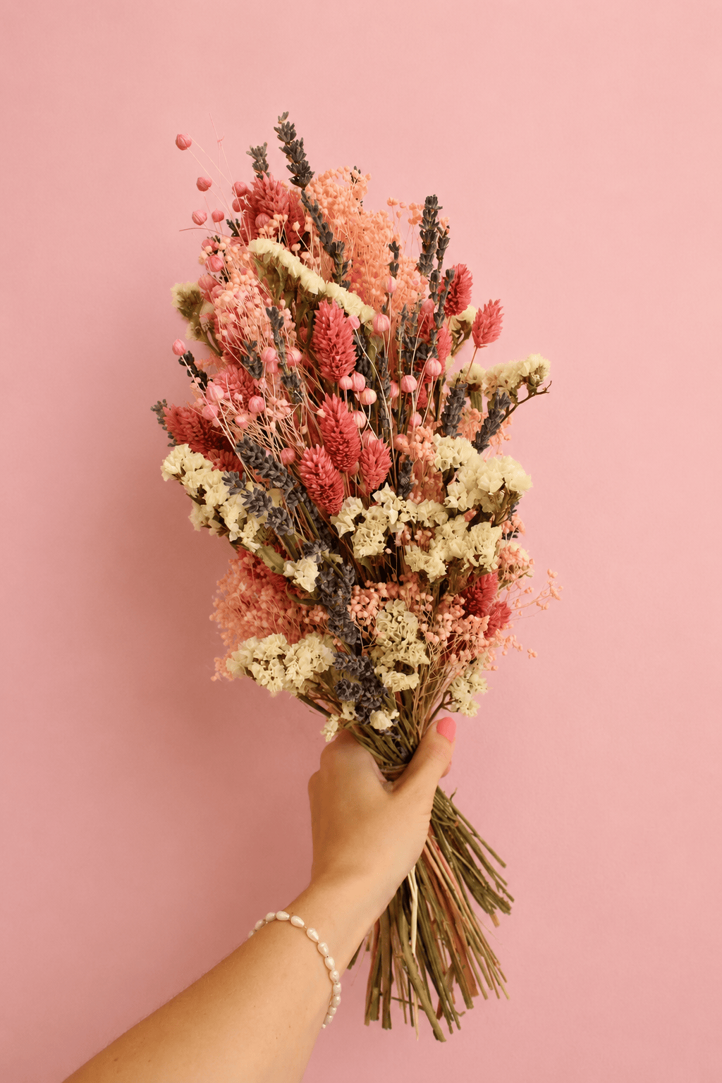 Vasenglück Trockenblumen Trockenblumenstrauss „No. 141“ in Rosa & Creme mit Lavendel & Strandflieder