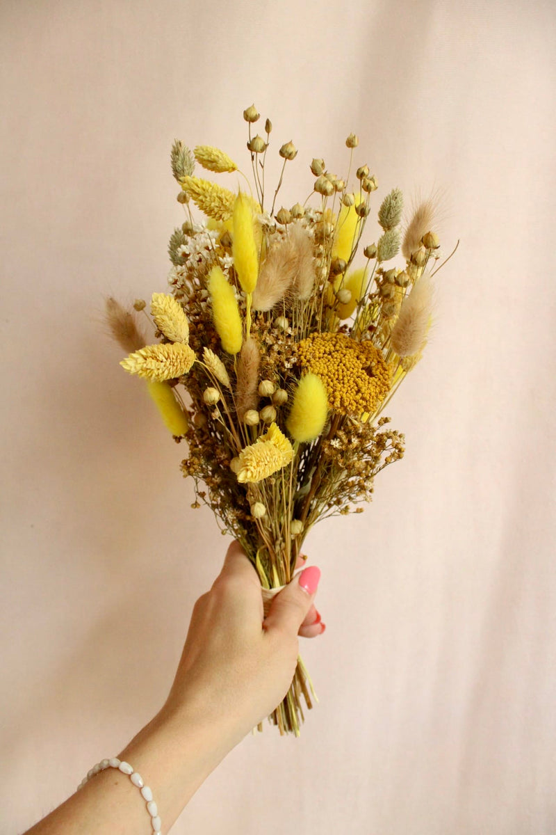 Vasenglück Trockenblumen Trockenblumenstrauss „No. 145“ Gelb mit Glixia und Achillea