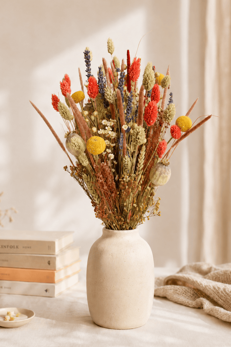 Vasenglück Trockenblumen Trockenblumenstrauss „No. 148“ Bunt mit Lavendel, Mohn & Craspedia