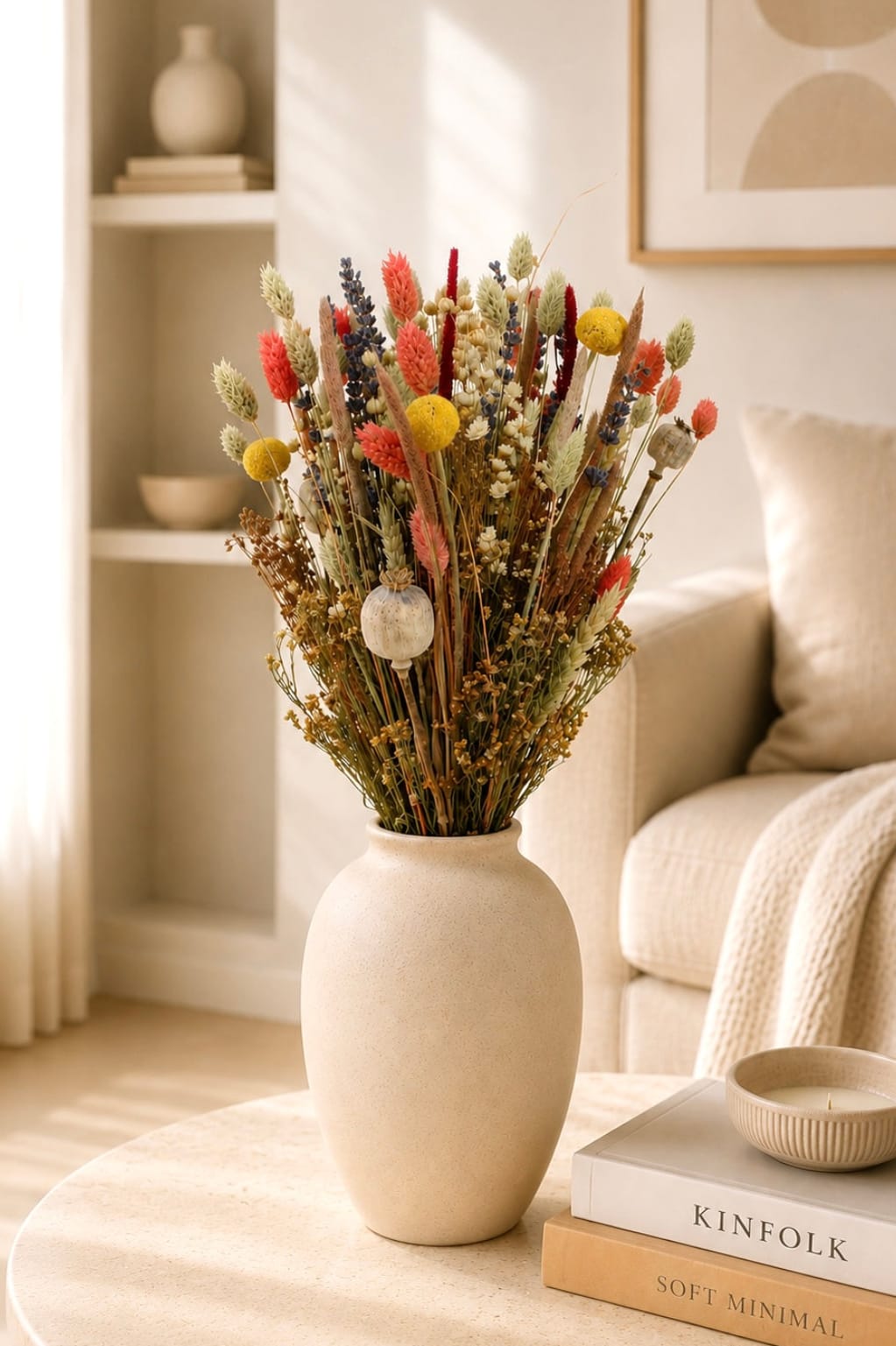 Vasenglück Trockenblumen Trockenblumenstrauss „No. 148“ Bunt mit Lavendel, Mohn & Craspedia