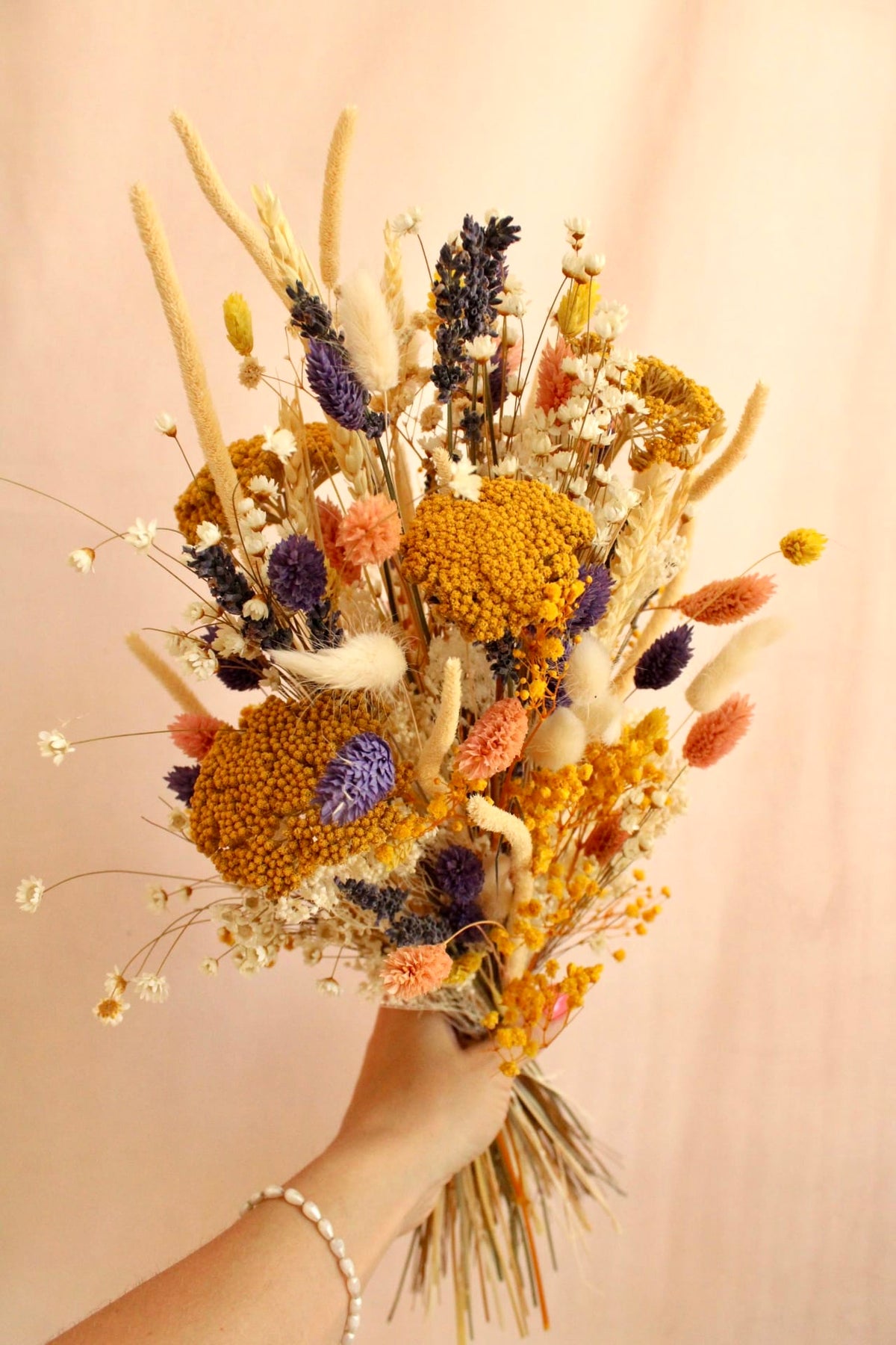 Vasenglück Trockenblumen Trockenblumenstrauss „No. 150“ Gelb & Lila mit Schleierkraut & Glixia