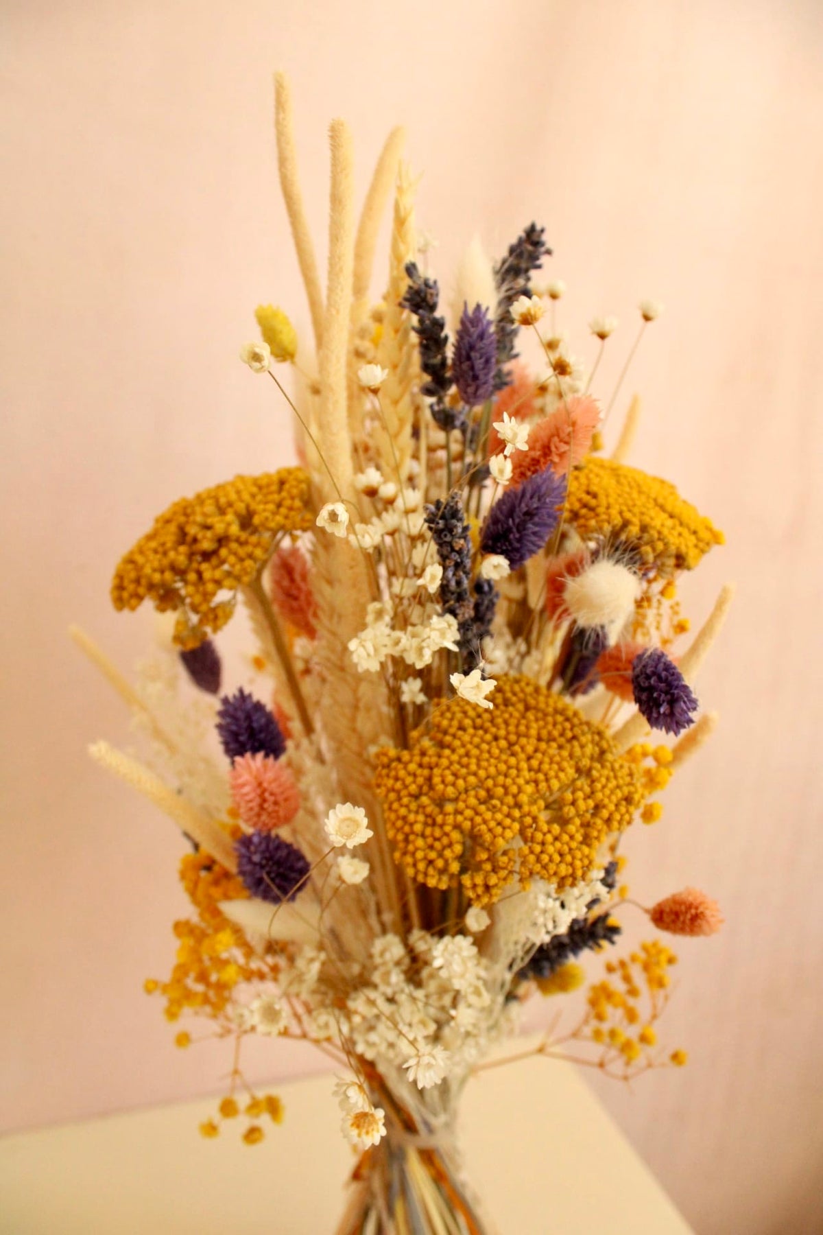Vasenglück Trockenblumen Trockenblumenstrauss „No. 150“ Gelb & Lila mit Schleierkraut & Glixia
