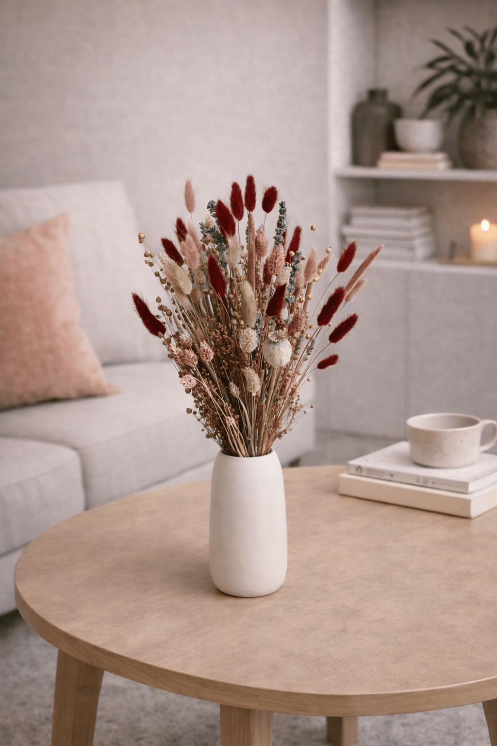 Vasenglück Trockenblumen Trockenblumenstrauss „No. 63“ in Rose und Dunkelrot mit Lavendel