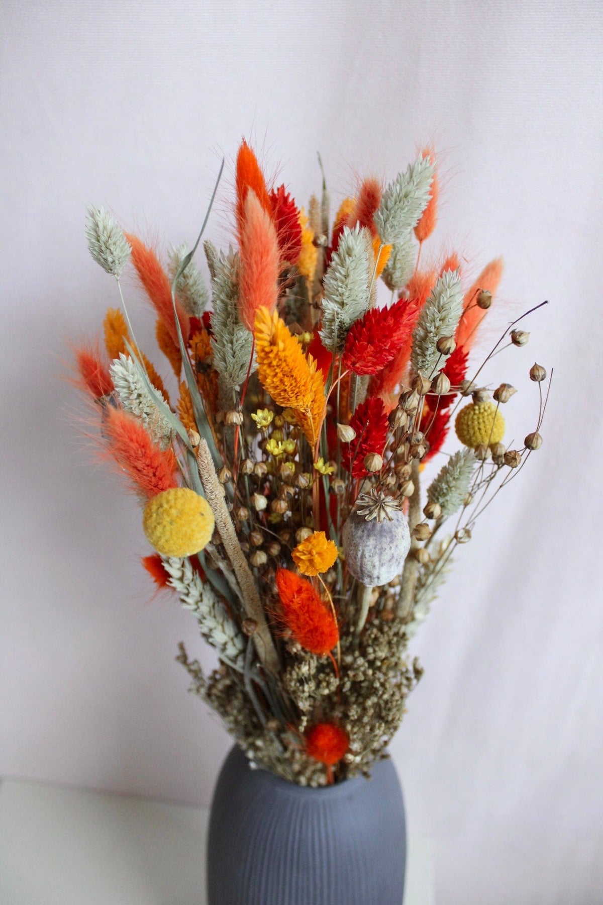 Vasenglück Trockenblumen Trockenblumenstrauss „No. 64“ in Orange & Gelb mit Mohn