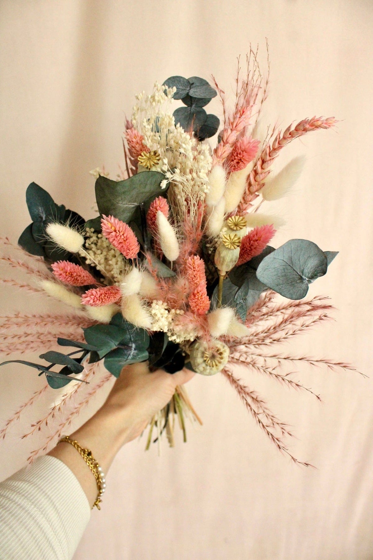 Vasenglück Trockenblumen Trockenblumenstrauss „No. 76“ Eukalyptus & Mohn in Rosa & Creme