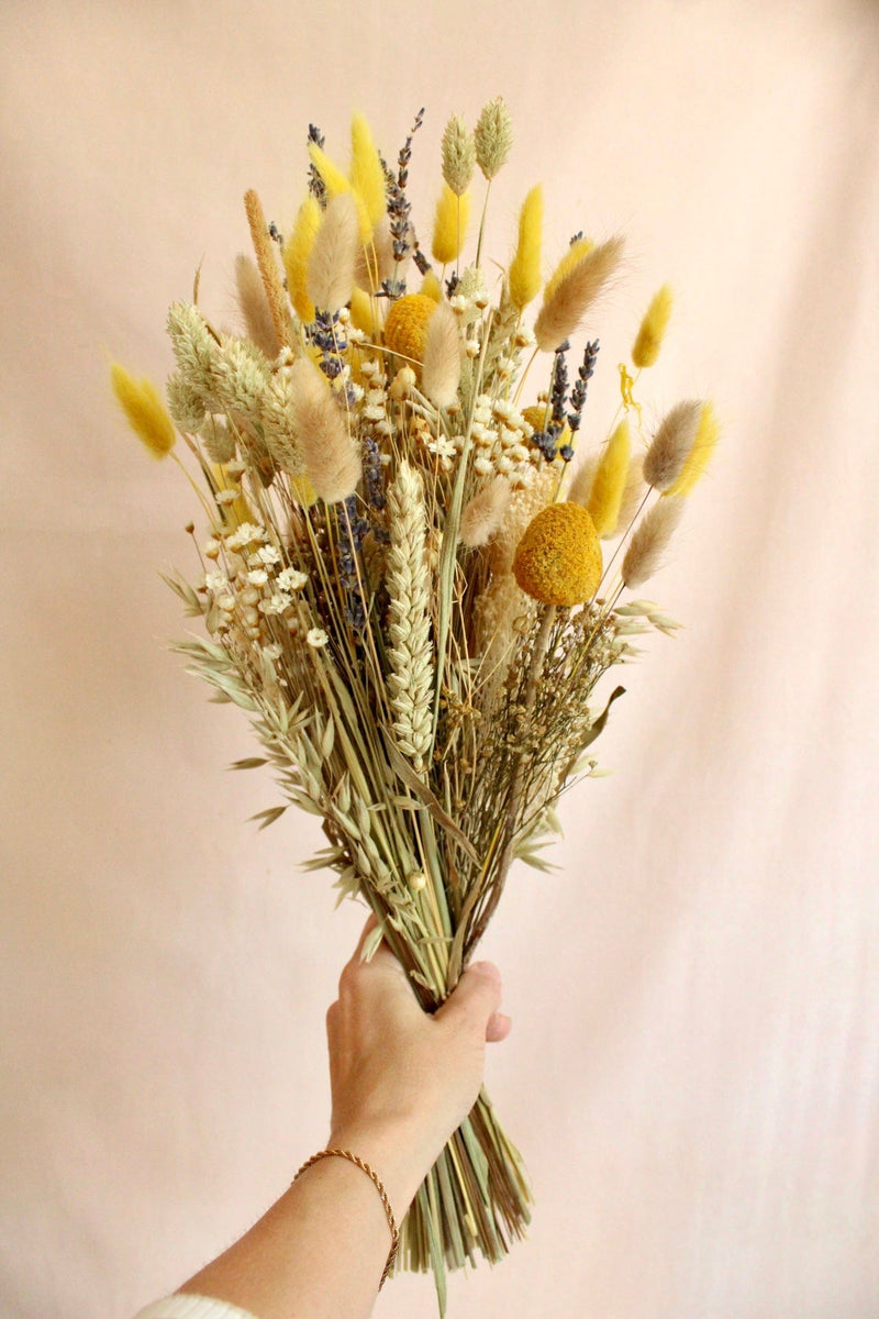 Vasenglück Trockenblumen Strauß ohne Vase Trockenblumenstrauss „No. 8“ in Gelb mit Lavendel