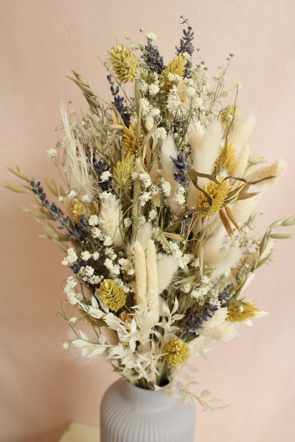 Vasenglück Trockenblumen Trockenblumenstrauss „No. 84“ Gelb Grün mit Lavendel & Schleierkraut
