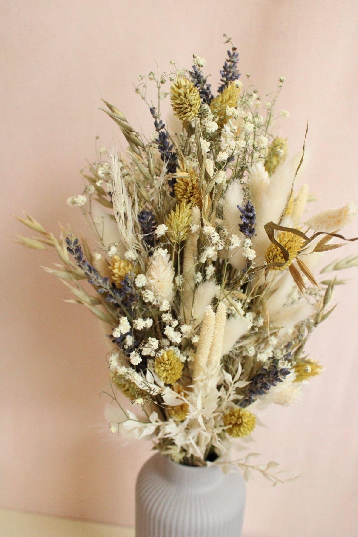 Vasenglück Trockenblumen Trockenblumenstrauss „No. 84“ Gelb Grün mit Lavendel & Schleierkraut