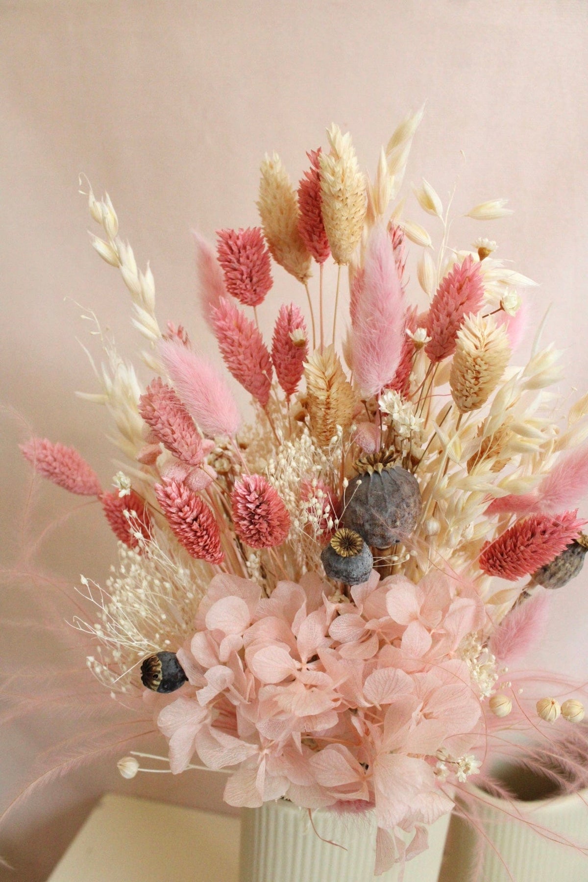 Vasenglück Trockenblumen Trockenblumenstrauss „No. 89“ in Rosa & Cremeweiß mit Hortensie