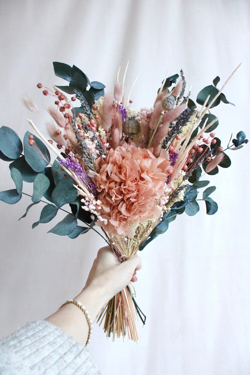 Vasenglück Trockenblumen Trockenblumenstrauss „No. 90“ in Rosa & Apricot mit Hortensie & Eukalyptus