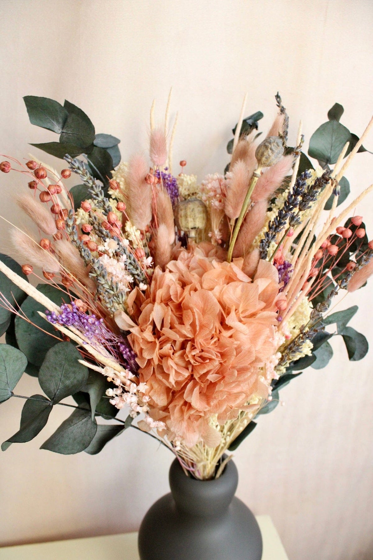 Vasenglück Trockenblumen Trockenblumenstrauss „No. 90“ in Rosa & Apricot mit Hortensie & Eukalyptus