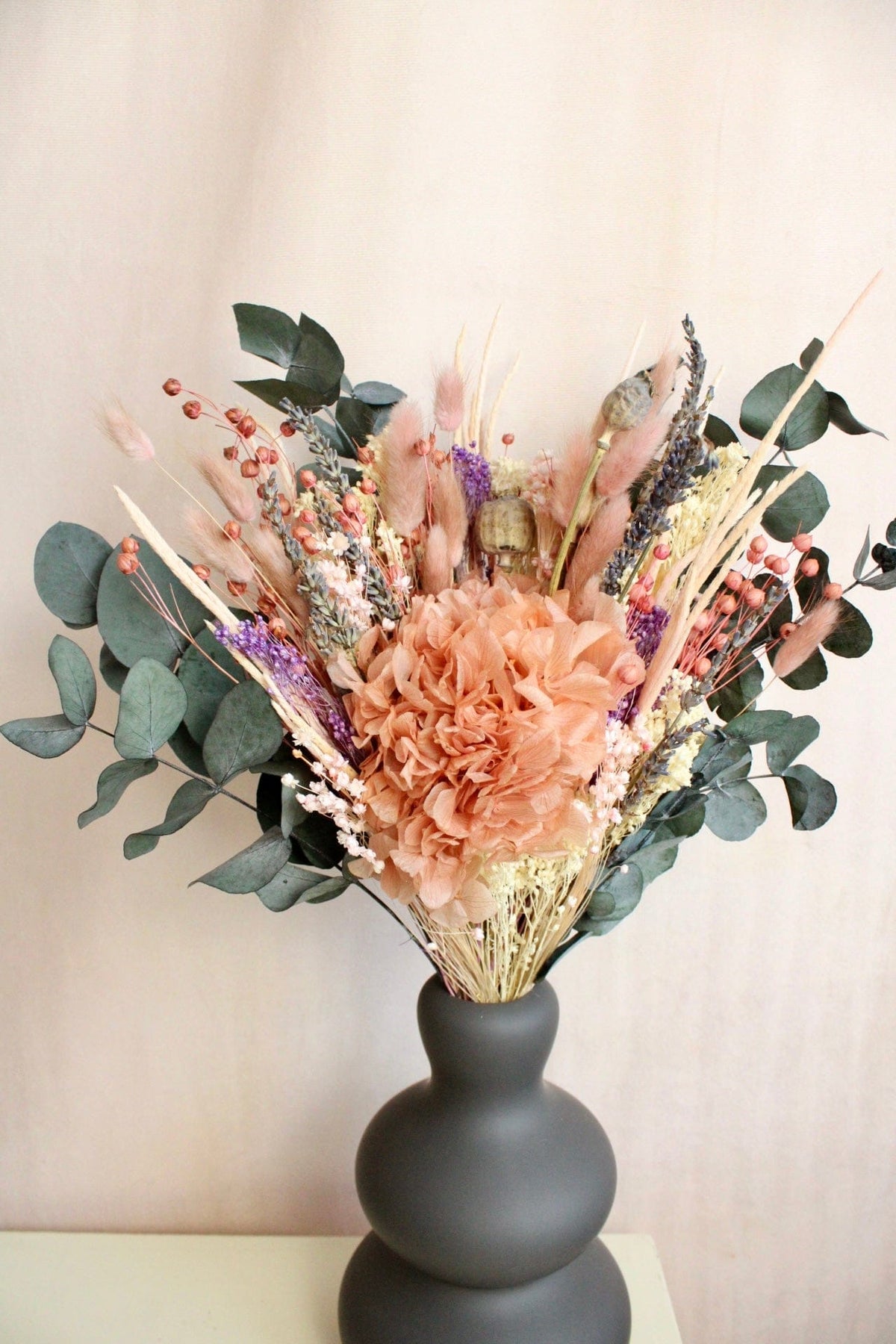 Vasenglück Trockenblumen Trockenblumenstrauss „No. 90“ in Rosa & Apricot mit Hortensie & Eukalyptus