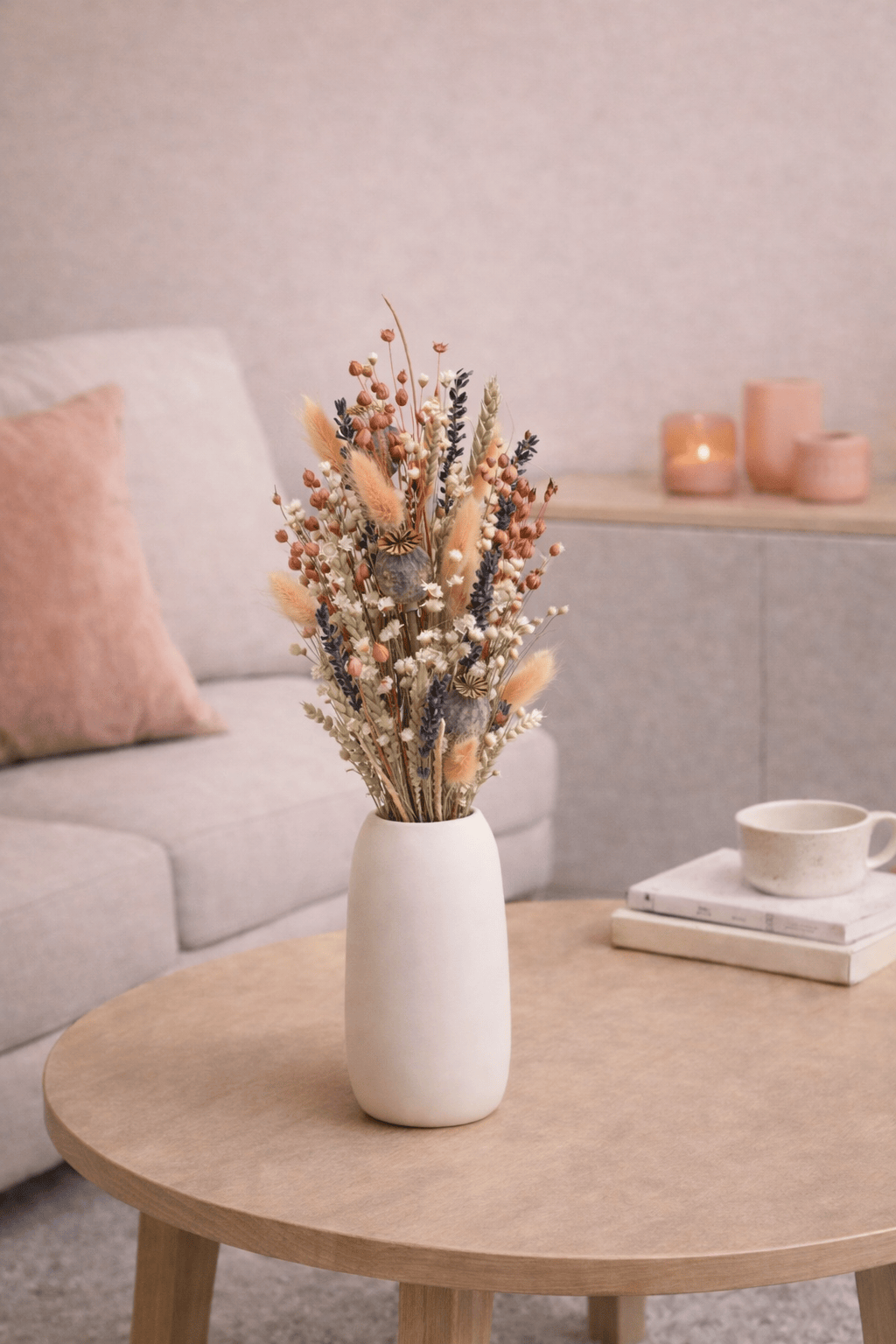 Vasenglück Trockenblumen Trockenblumenstrauss „No. 92“ in Apricot & Creme mit Lavendel & Glixia