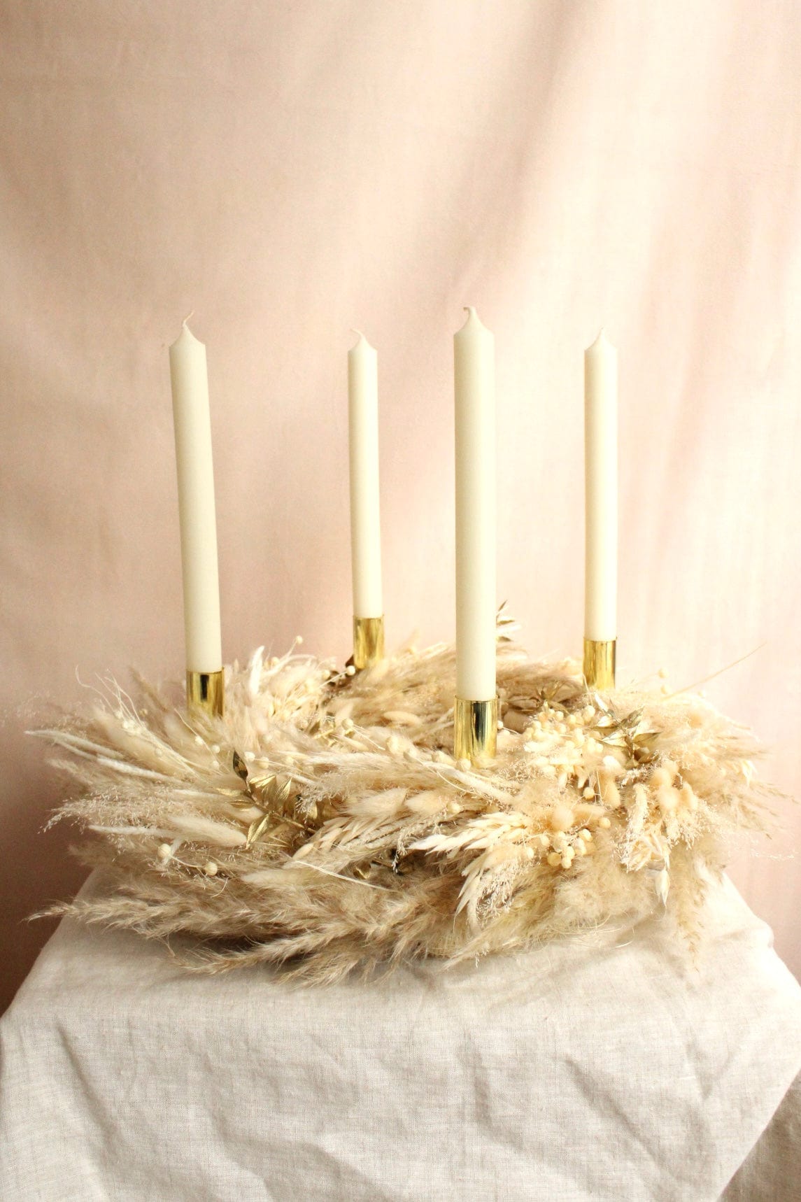 Vasenglück Trockenblumenkranz PRE-ORDER | Adventskranz Trockenblumen | Boho Pampasgras Gold